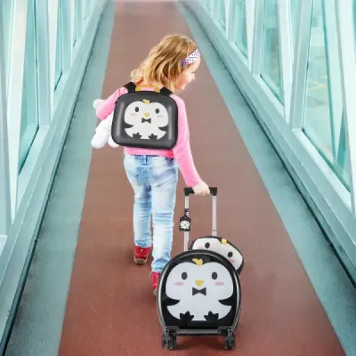 4-dielny detský kufor + batoh 10"+14" detský vozík s kolieskami čierny