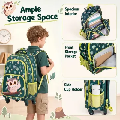 Detský školský batoh Unicorn s kolieskami, 3-dielna sada, Sada Unicorn Green L