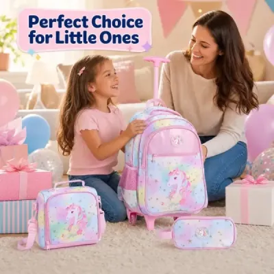 Detský školský batoh Unicorn s kolieskami, 3-dielna sada batohov na kolieskach Unicorn Multicolor M