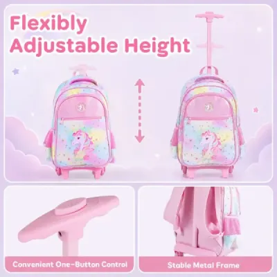 Detský školský batoh Unicorn s kolieskami, 3-dielna sada batohov na kolieskach Unicorn Multicolor M