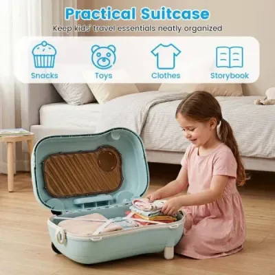 Pohyblivý kufor pre malé deti s kolieskami, sklopnými bočnými pedálmi a sedadlom, nosnosť 25 kg, modrý