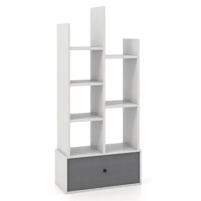 7-poschodová otvorená knižnica so zásuvkou 53 x 24 x 118 cm biela
