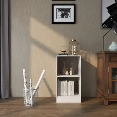 Sada 2 drevených knižníc s 2 úrovňami a ochranou proti prevráteniu 38 x 33 x 72,5 cm biela