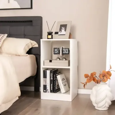 Sada 2 drevených knižníc s 2 úrovňami a ochranou proti prevráteniu 38 x 33 x 72,5 cm biela