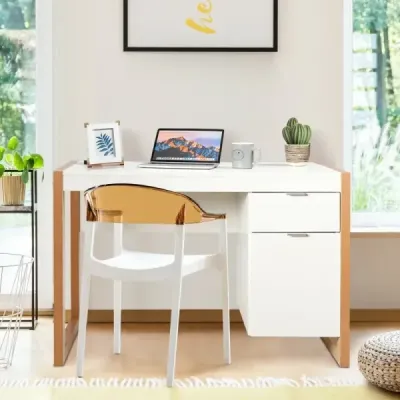 Moderný počítačový stôl Stôl s úložnou skriňou 112,5 x 50 x 75 cm Biely