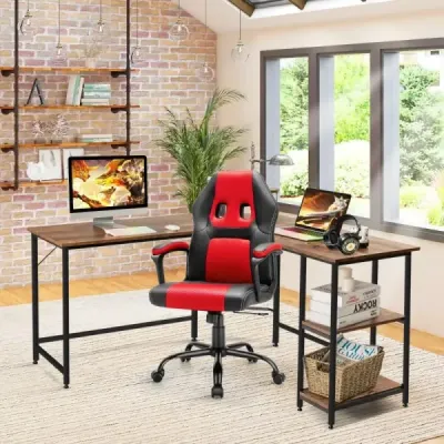 Písací stôl v tvare L pre domácu kanceláriu s 2 policami 138 x 138 x 75,5 cm kávovo hnedý + čierny
