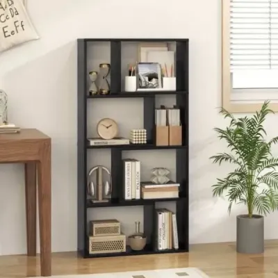 Regál na knihy so 4 úrovňami Stojaci regál s 8 priehradkami Kocka Regál 60 x 20 x 120 cm Čierna farba
