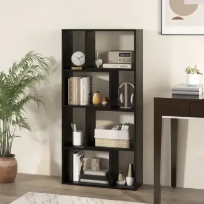 Regál na knihy so 4 úrovňami Stojaci regál s 8 priehradkami Kocka Regál 60 x 20 x 120 cm Čierna farba
