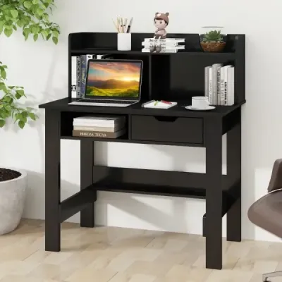 Písací stôl s elektrickými zásuvkami Malý počítačový stôl s hornou doskou 95 x 56 x 109,5 cm Čierny