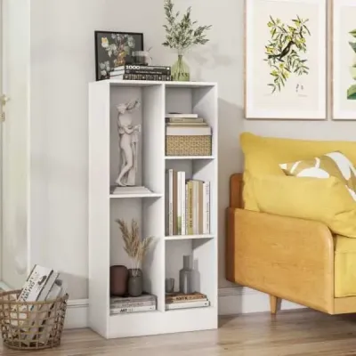 Regál s 5 priehradkami Stojaci regál Kocka Kancelársky regál Úložný regál do obývačky 50 x 24 x 104 cm Biely