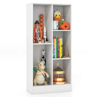 Regál s 5 priehradkami Stojaci regál Kocka Kancelársky regál Úložný regál do obývačky 50 x 24 x 104 cm Biely