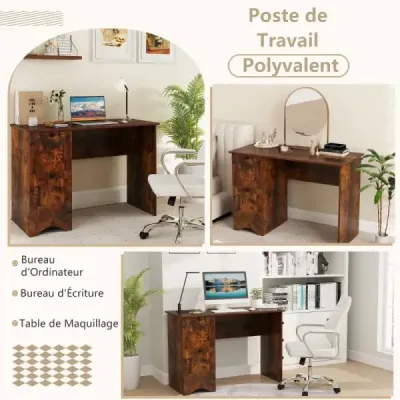 Počítačový stôl s 2 zásuvkami Stôl Robustný herný stolík Toaletný stolík Stôl na laptop Hnedá