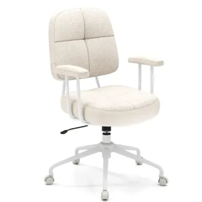 Kancelárske kreslo ergonomické otočné kreslo s podrúčkami a kolieskami počítačové kreslo čalúnené béžové