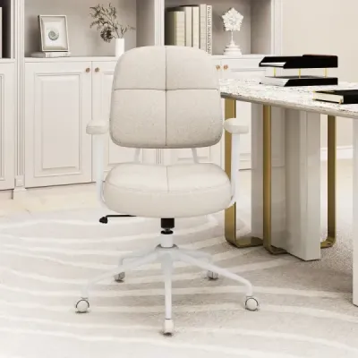 Kancelárske kreslo ergonomické otočné kreslo s podrúčkami a kolieskami počítačové kreslo čalúnené béžové
