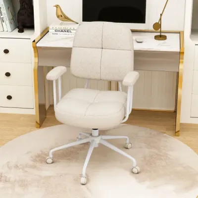 Kancelárske kreslo ergonomické otočné kreslo s podrúčkami a kolieskami počítačové kreslo čalúnené béžové