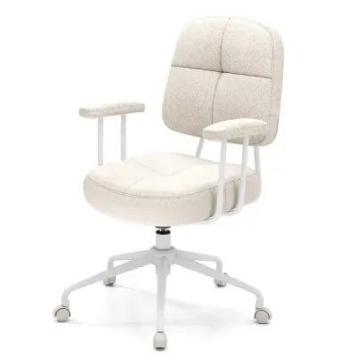 Kancelárske kreslo ergonomické otočné kreslo s podrúčkami a kolieskami počítačové kreslo čalúnené béžové