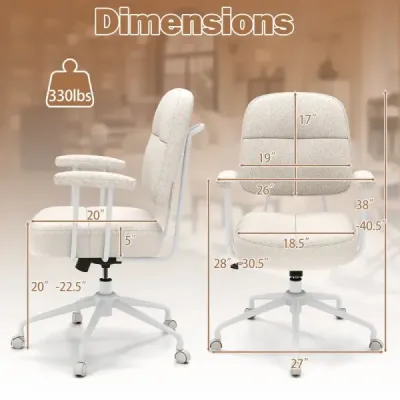 Kancelárske kreslo ergonomické otočné kreslo s podrúčkami a kolieskami počítačové kreslo čalúnené béžové