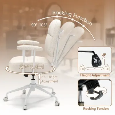 Kancelárske kreslo ergonomické otočné kreslo s podrúčkami a kolieskami počítačové kreslo čalúnené béžové