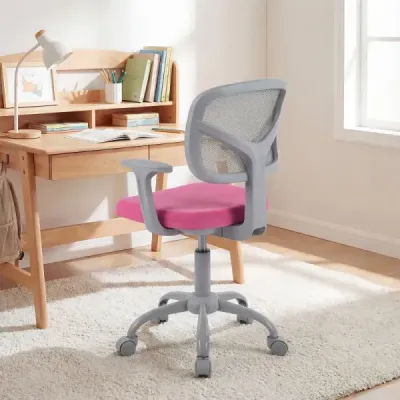Ergonomická detská stolička k písacímu stolu s nastaviteľnou výškou a samozamykacími kolieskami, tmavo ružová