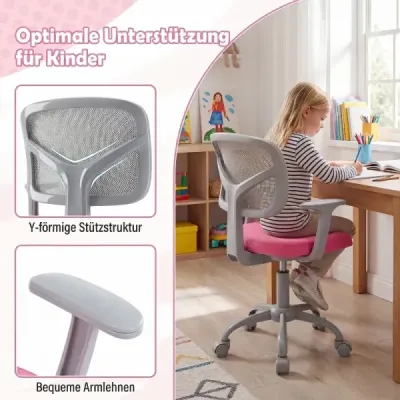 Ergonomická detská stolička k písacímu stolu s nastaviteľnou výškou a samozamykacími kolieskami, tmavo ružová