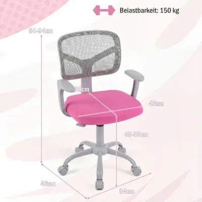 Ergonomická detská stolička k písacímu stolu s nastaviteľnou výškou a samozamykacími kolieskami, tmavo ružová