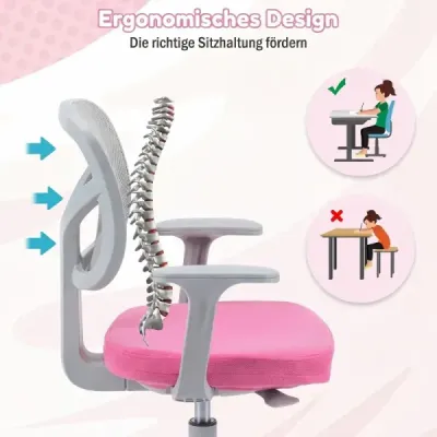 Ergonomická detská stolička k písacímu stolu s nastaviteľnou výškou a samozamykacími kolieskami, tmavo ružová