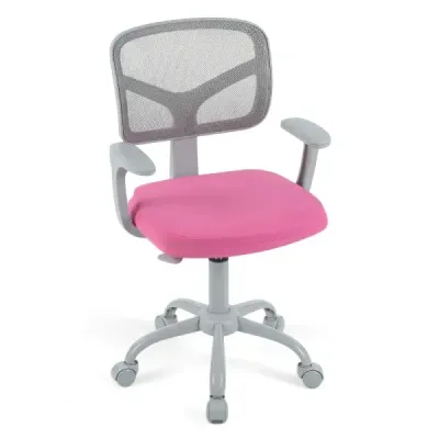 Ergonomická detská stolička k písacímu stolu s nastaviteľnou výškou a samozamykacími kolieskami, tmavo ružová