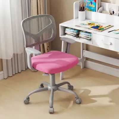 Ergonomická detská stolička k písacímu stolu s nastaviteľnou výškou a samozamykacími kolieskami, tmavo ružová