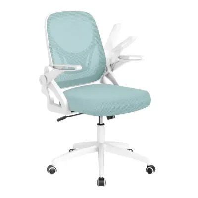 Ergonomická kancelárska stolička so sklápacími podrúčkami a hojdacou funkciou. Kancelárske kreslo v modrej farbe.