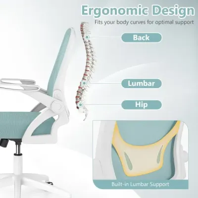 Ergonomická kancelárska stolička so sklápacími podrúčkami a hojdacou funkciou. Kancelárske kreslo v modrej farbe.
