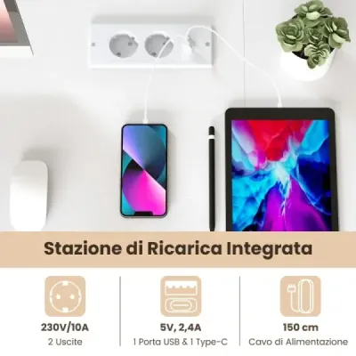 Počítačový stôl v tvare L s nabíjacou stanicou a úložnými priestormi moderný herný stôl biely