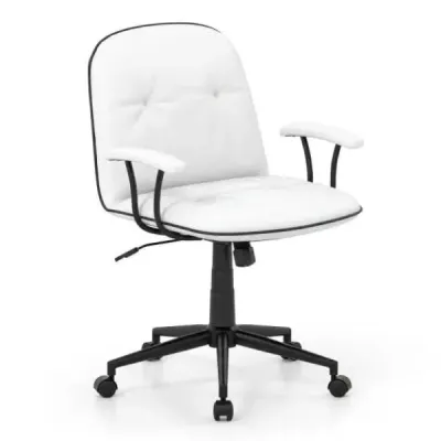 Ergonomická kancelárska stolička, koženková stolička s polstrovanými podrúčkami a širokým sedadlom, biela