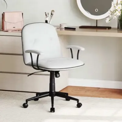 Ergonomická kancelárska stolička, koženková stolička s polstrovanými podrúčkami a širokým sedadlom, biela