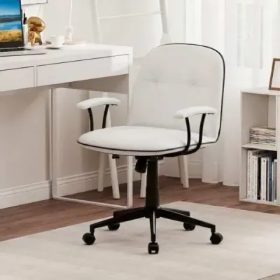 Ergonomická kancelárska stolička, koženková stolička s polstrovanými podrúčkami a širokým sedadlom, biela