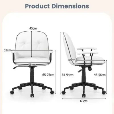 Ergonomická kancelárska stolička, koženková stolička s polstrovanými podrúčkami a širokým sedadlom, biela