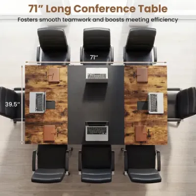 180 cm konferenčný stôl veľký konferenčný stôl z dreva pre 6-8 osôb Obdĺžnikový konferenčný stôl Rustikálny hnedý a čierny