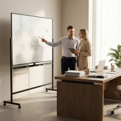Prenosná biela tabuľa – obojstranná magnetická tabuľa so stojanom a nastaviteľnou výškou, čierna
