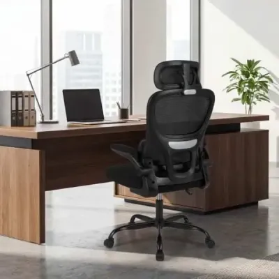 Ergonomická kancelárska stolička Stolička k písacímu stolu s bedrovou opierkou Nastaviteľná opierka hlavy Čierna