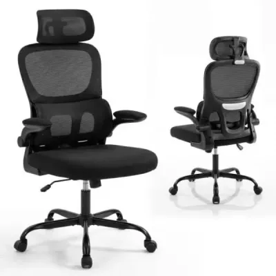 Ergonomická kancelárska stolička Stolička k písacímu stolu s bedrovou opierkou Nastaviteľná opierka hlavy Čierna
