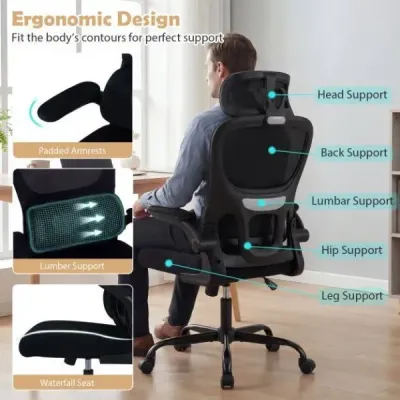 Ergonomická kancelárska stolička Stolička k písacímu stolu s bedrovou opierkou Nastaviteľná opierka hlavy Čierna