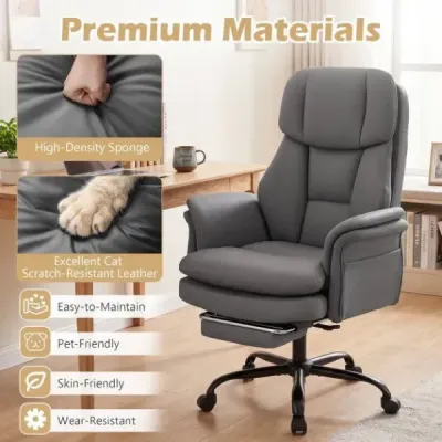 Ergonomická kancelárska stolička, výškovo nastaviteľná manažérska stolička s 5 kolieskami a výsuvnou opierkou na nohy, šedá