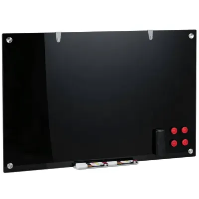 Sklenená magnetická tabuľa 60 x 90 cm, magnetická stena, na ktorú sa dá písať a z ktorej sa dá zotrieť, bezrámová, čierna