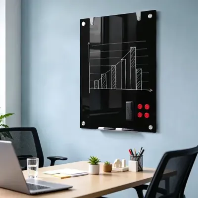 Sklenená magnetická tabuľa 60 x 90 cm, magnetická stena, na ktorú sa dá písať a z ktorej sa dá zotrieť, bezrámová, čierna