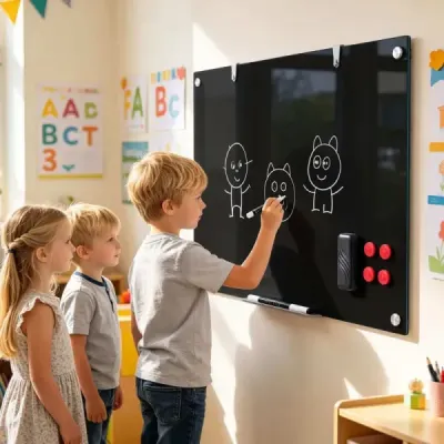 Sklenená magnetická tabuľa 60 x 90 cm, magnetická stena, na ktorú sa dá písať a z ktorej sa dá zotrieť, bezrámová, čierna