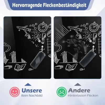 Sklenená magnetická tabuľa 60 x 90 cm, magnetická stena, na ktorú sa dá písať a z ktorej sa dá zotrieť, bezrámová, čierna