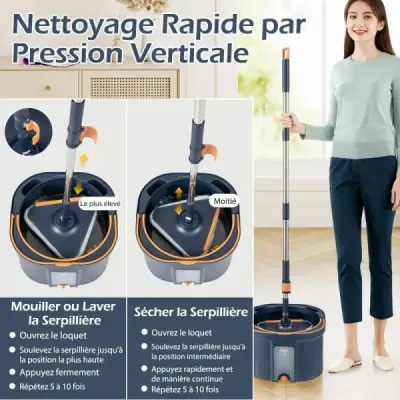 Systém mopu a vedra so separáciou odpadovej vody a funkciou žmýkania a 360° otočnou hlavou mopu Modrá