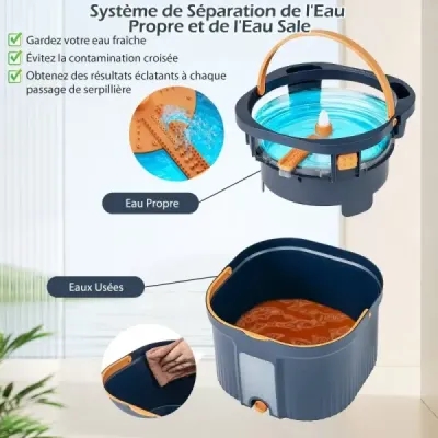 Systém mopu a vedra so separáciou odpadovej vody a funkciou žmýkania a 360° otočnou hlavou mopu Modrá