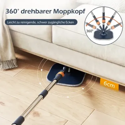 Mop a vedro so systémom oddelenia odpadovej vody s 6 náhradnými hlavicami mopu, modré