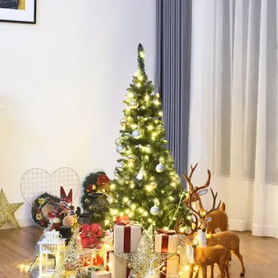 135 cm úzky vianočný stromček s teplými bielymi LED svetielkami umelý vianočný stromček zelený