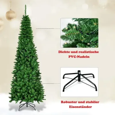 Vianočný stromček 225 cm Vysoko kvalitné ihly z PVC v tvare ceruzky vianočný stromček Zelená
